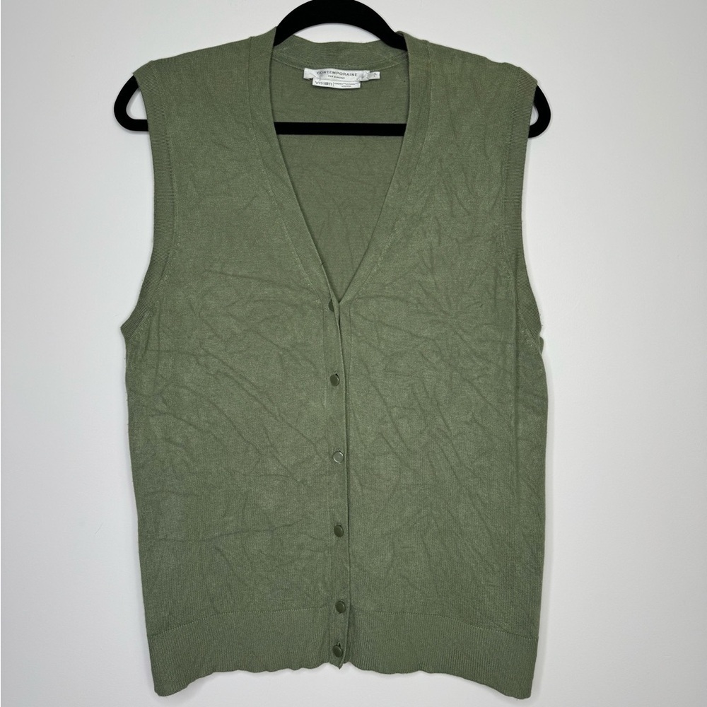 Simons sage green vision viscose button vest size large